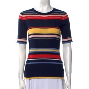 FRAME Striped Crew Neck Sweater Short Sleeve